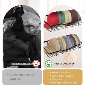 Wall Mounted Metal Hat Organizer with Double Tiers Sturdy Storage <b>Racks</b> for Baseball Caps Living Room Clothing Organizer - Product Image 2