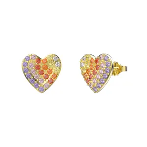 EQE91 RINTIN hypoallergenic Dropshipping 925 Sterling Silver Colorful CZ Stud 14K Gold Plated Heart Shape Stud Earrings