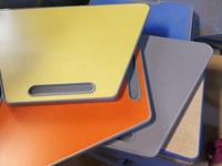 Chaise d'étude d'étudiant d'école interactive pliante confortable trapézoïdale avec coussin de tablette d'accoudoir d'écriture bleu vert populaire