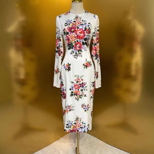 Abito Bodycon XXL da Festa, Moda Primavera 2026, <span class=keywords><strong>Vestito</strong></span> Elegante Bianco a Maniche Lunghe con Stampa Floreale Colorata, Lussuoso per Signora - Product Image 2