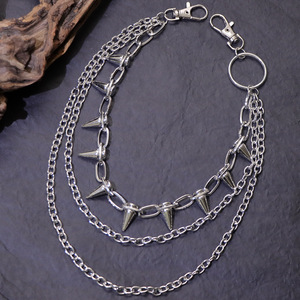 โซ่คาดเอวแบบฮิปฮอปเมทัล ประดับหนามแหลม ทำจากโลหะผสมสังกะสี หลายชั้น สำหรับชุดไปงานปาร์ตี้ โซ่ตกแต่งกางเกง สีขาว K - Product Image 4