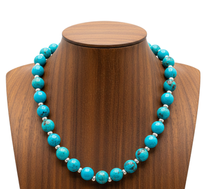 Cuentas de Piedra Aguamarina Natural en Forma de Bola, Hechas a Mano, de 22 Pulgadas, Chapadas en Rodio Imitación Plata Tibetana, para Mujer - Product Image 6