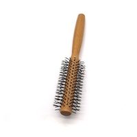 Brosse à cheveux ronde pour séchage par soufflage Peigne à friser rond avec manche en bois Brosse à friser à poils en nylon pour cheveux mouillés