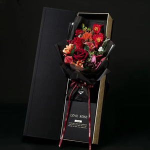 Boîte d'emballage de fleurs en carton rectangulaire de luxe, boîte cadeau pour une seule rose, boîte en papier avec fenêtre transparente - Product Image 5