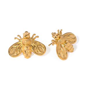Moda impermeabile 18K oro in acciaio inossidabile minimalista insetto gioielli <span class=keywords><strong>ape</strong></span> e animali ciliegia orecchini a bottone per le donne - Product Image 2
