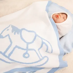 High quality horse pattern warm comfortable baby blanket towel cotton 100% for newborns