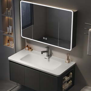 Modern Arc Honeycomb Aluminum Water Resistant <b>Wall</b>-Mounted Hotel Bathroom Cabinet Combo Side Storage Washstand Integrated Basin - Product Image 1