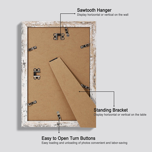 Cadre <span class=keywords><strong>photo</strong></span> rectangulaire en bois Hongkee 5x7 avec verre, finition blanc vieilli, fixation murale/sur table, lot de 1 - Product Image 4