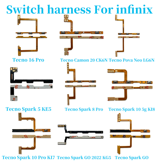 Infinix Tecno 16pro Camon 20 Pova NEO Spark 5 8Pro 10 5G GO 2022 CK6N LG6N KE5 KI8 KI7 KG5 Power Flex Cables for Mobile Phones