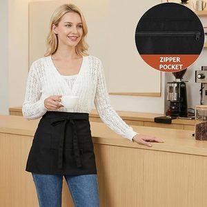 Tablier personnalisé avec logo imprimé, motif artistique, avec poches, pour restaurant, cuisine, café, chefs, serveurs, serveuses, demi-tabliers - Product Image 5