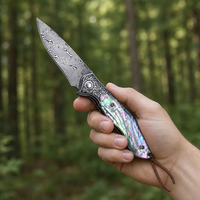 Couteau de poche tactique pliant Damas, couteau de chasse EDC multifonctionnel, couteau de survie utilitaire pour hommes, outil d'urgence DM017