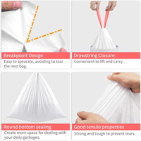 Sacs poubelles écologiques biodégradables durables avec poignée et cordon de serrage en matériau HDPE/LDPE/amidon de maïs personnalisables