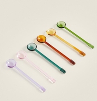 Cuillère à mélanger personnalisée en verre à haute teneur en borosilicate de couleur bonbon mignon Agitateurs de thé expresso en verre