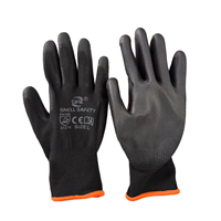 Gants de travail robustes en polyester noir enduit de PU, respirants, flexibles, antidérapants, conformes CE, pour la construction, vente en gros