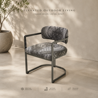 Chaise de salle à manger moderne à structure métallique cantilever, fauteuil rembourré à motif abstrait imprimé pour projets hôteliers et villas de luxe