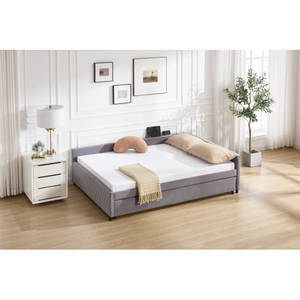 Upholstered Adjustable Daybed with Trundle <b>Queen</b> <b>Size</b> Rosewood Frame Modern Diamond Grid Design for Bedroom - Product Image 2