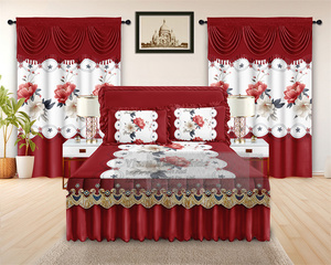Ensemble de <span class=keywords><strong>literie</strong></span> de luxe à imprimé floral 5 pièces avec jupe de lit matelassée, rideau en dentelle et taies d'oreiller - Textile de maison - Product Image 3
