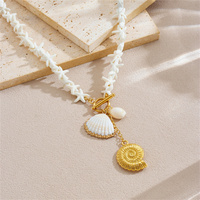 Collier pendentif européen américain transfrontalier nouveau style punk boucle OT irrégulière étoile de mer chaîne perlée en acier inoxydable 18K