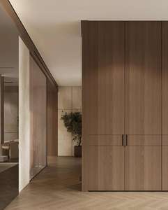 เฟอร์นิเจอร์ห้องนอนที่ทันสมัยระดับไฮเอนด์ตู้เสื้อผ้าไม้วีเนียร์เนื้อธรรมชาติเป็นมิตรกับสิ่งแวดล้อมพร้อมประตูกระจกโลหะไดโอดเรืองแสง - Product Image 1