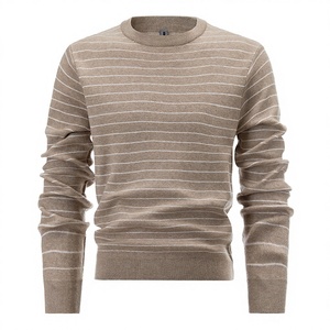 Pull en tricot personnalisé ODM en acrylique, col rond, manches longues, rayé, couleur kaki, pour homme, automne-hiver - Product Image 4