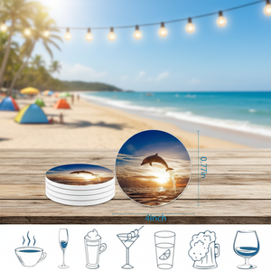 Posavasos Antideslizantes de Corcho y Cerámica Ecológicos con Diseño de Delfines al Atardecer Costero para Decoración de Casas de Playa, Hoteles y Ambientes Temáticos Marinos - Product Image 5