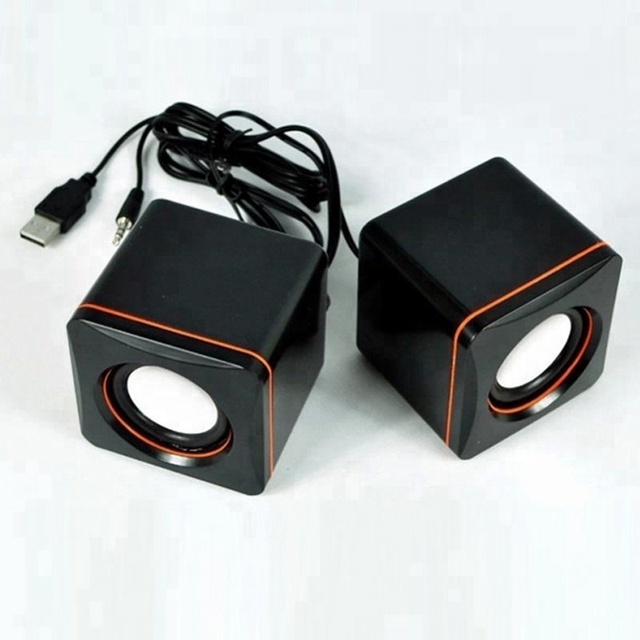 Audio Music Player Square Speaker Compact 3.5mm Jack Laptop Computer One Pair Mini Portable USB Wired Computer Speakers