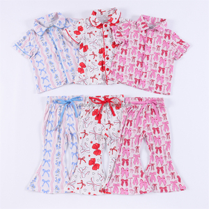 맞춤형 95% 대나무 5% 스판덱스 아기 유아용 2피스 반팔 바지 파자마 잠옷 어린이 파자마 슬립슈트 의류 세트 - Product Image 6