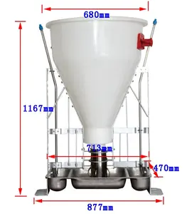 Alimentador húmedo seco de cerdo para caja de acabado, 140L, con sartén de alimentación de acero inoxidable y barril de alimentación de PE