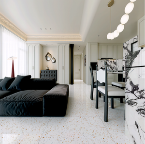 Piastrella in Gres Porcellanato Rettificato Effetto Terrazzo Bianco Opaco 600x1200mm, Antibatterica, Antiscivolo, Isolante Termico per Bagno - Product Image 3