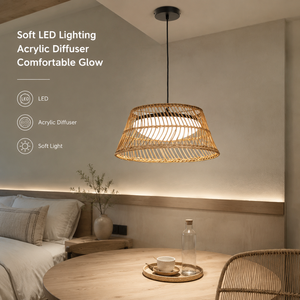 Lampe suspendue Led Wabi Sabi, hauteur réglable, pour salle à manger, chambre à coucher, décoration intérieure, diffuseur en rotin naturel et acrylique - Product Image 3