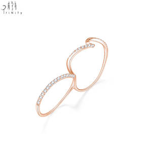 Bijoux fins élégants et tendance en gros, design populaire, or blanc massif 18 carats, diamants naturels réels, double bague pour femmes - Product Image 1