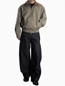 Custom <b>Men's</b> Faux <b>Suede</b> Bomber <b>Jacket</b> Turn Down Collar Cropped Casual Retro Outerwear - Product Image 1