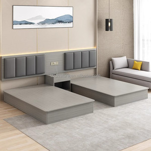 Inexpensive Modern Hotel King Size Bed Sets With Wood Frame Upholstered <b>Headboard</b> & Integrated Nightstands For 3 Star Hotel - Product Image 4
