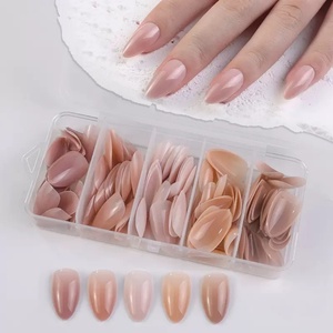 Faux ongles réutilisables en amande, en boîte, 5 couleurs, stiletto, couvrance totale, nude, ongles artificiels souples, capsules d'ongles en gel - Product Image 3