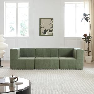 Modular 3-Seater <b>Cream</b> Fabric Corner Sectional <b>Sofa</b> Set Vacuum-Sealed Compressed for Living Room Apartment Comfortable Chairs - Product Image 1