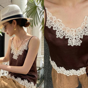 Camisola de seda lavada de alta calidad para mujer, con encaje, estilo dulce y sexy, sin mangas - Product Image 4