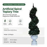 Künstlicher Teeblatt-Spiral-Topiary-Baum 3ft mit zwei Ästen, Magnesia-weißer Topf, für Zuhause, Hochzeitsbogen, Wand- und Gartendekoration