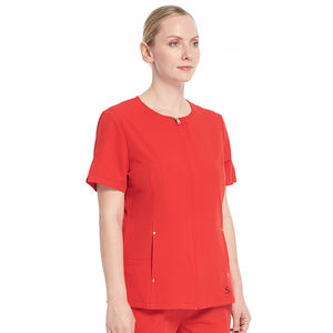 Camiseta feminina elegante de trabalho de enfermeira slim fit manga curta tops de salão de beleza hospitalar com zíper frontal - Product Image 5