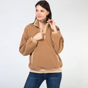 Personnalisé Unisexe <span class=keywords><strong>Hiver</strong></span> Sherpa Polaire Quart Demi 1/4 3/4 Zip Veste <span class=keywords><strong>Pull</strong></span> Sweat pour Femmes - Product Image 1