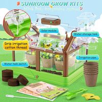 Rumah Kaca Anak & Kit Penanaman Bunga dengan Irigasi & Lampu Tanam yang Ditingkatkan, Sempurna untuk Berkebun Anak, Pot Bunga Hijau Tenaga Surya
