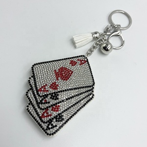 Sparkling Crystal Poker Keychain Fashion Rhinestone Diamonds Leather Tassel Keychain Bling Playing Card Pendant <b>Bag</b> <b>Charm</b> - Product Image 3