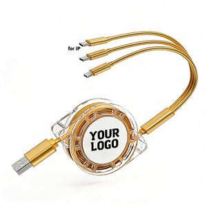 Promotional Gift Wholesale 2.4A Fast <b>Charging</b> 3 in 1 Retractable Data USB Phone Charger <b>Type</b> <b>C</b> Custom Logo USB Retractable <b>Cable</b> - Product Image 1