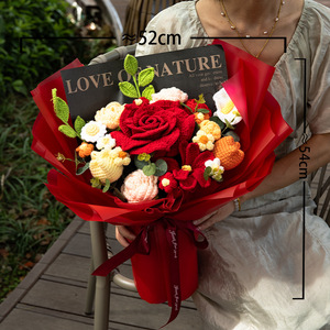 Bouquet di Fiori all'Uncinetto, Rose Rosa Lavorate a Maglia, Fiori Artigianali Ecologici per Natale, Laurea, <span class=keywords><strong>Festa</strong></span> <span class=keywords><strong>della</strong></span> <span class=keywords><strong>Mamma</strong></span>, San Valentino - Product Image 6