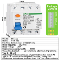 Interruptor de Circuito Diferencial EBASEE Tipo B 40A/63A/100A 30mA 4 Polos CC 6mA para Cargador de Vehículos Eléctricos