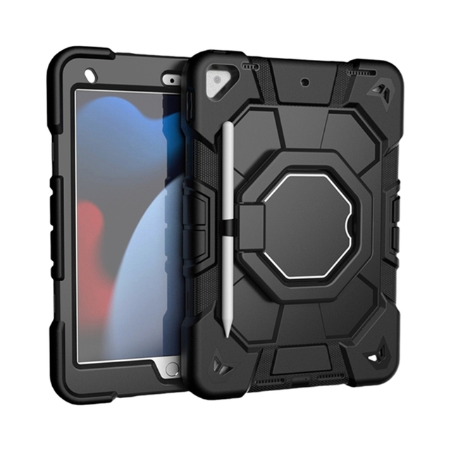 New Trend 3-in-1 Shockproof Silicon+PC Protective Case with 360 Rotating Stand for Kids iPad 9th Gen Tablet Case (9 Colors)