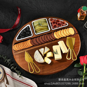 Ensemble de planches à fromage en bois d'acacia 35,56 x 5,08 x 33,02 cm, double face, ronde, portable, pour servir fromages et en-cas - Product Image 2