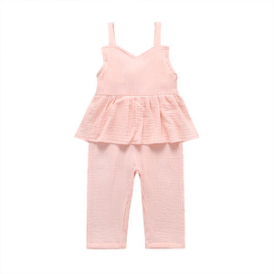 Vêtements d'été pour bébé, hauts et pantalons en mousseline personnalisés pour fillettes, ensemble décontracté de 2 pièces pour bébé - Product Image 2