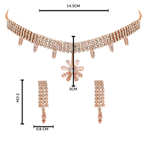 Conjunto de Collar y Aretes Colgantes de Circonita Cúbica Chapados en Oro Rosa de Primera Calidad para Mujer, Joyería Elegante con Diamantes Americanos para Fiestas - Product Image 3
