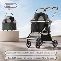 Poussette pliable légère pour animaux de compagnie avec porte-bébé amovible, chariot de promenade portable pour petits chiens, chats et chiots