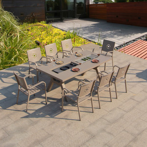 Sang Trọng Nướng Đồ Nội Thất Không Khói Lẩu Thịt Nướng Bàn Và Ghế Đặt Nhà Hàng Điện Vỉ Nướng Hàn Quốc Bbq Bàn Nướng - Product Image 1